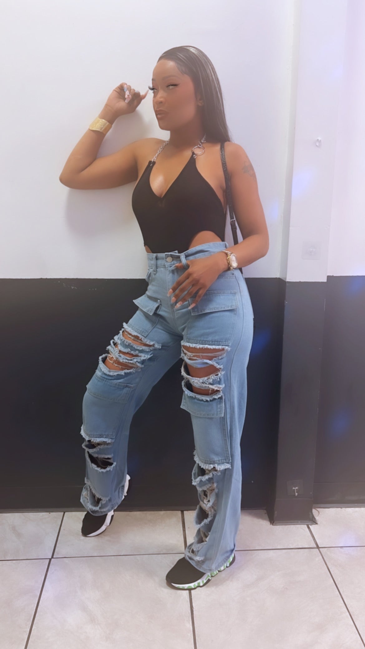 TORN DENIM RIPPED JEANS PANTS