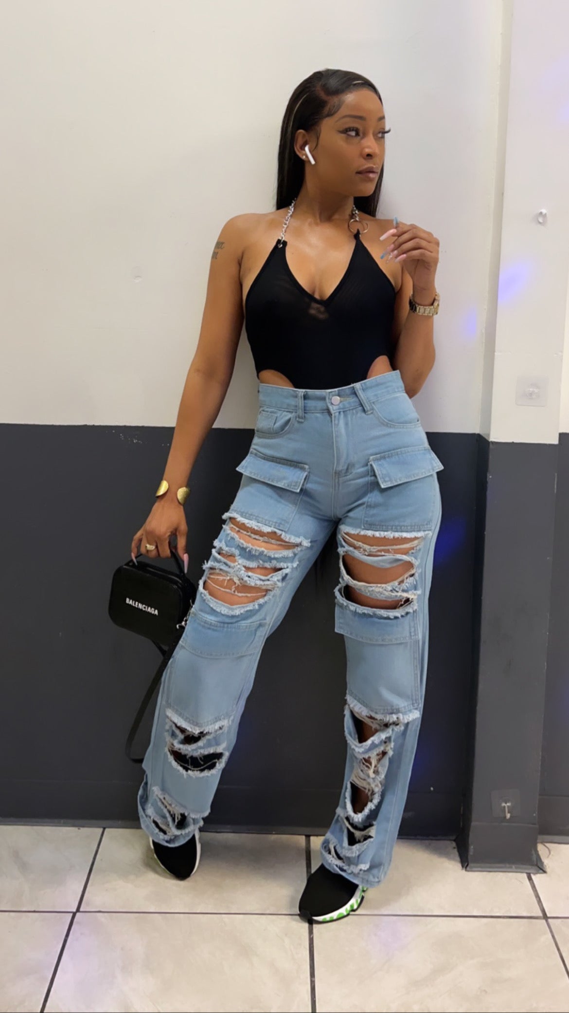 TORN DENIM RIPPED JEANS PANTS
