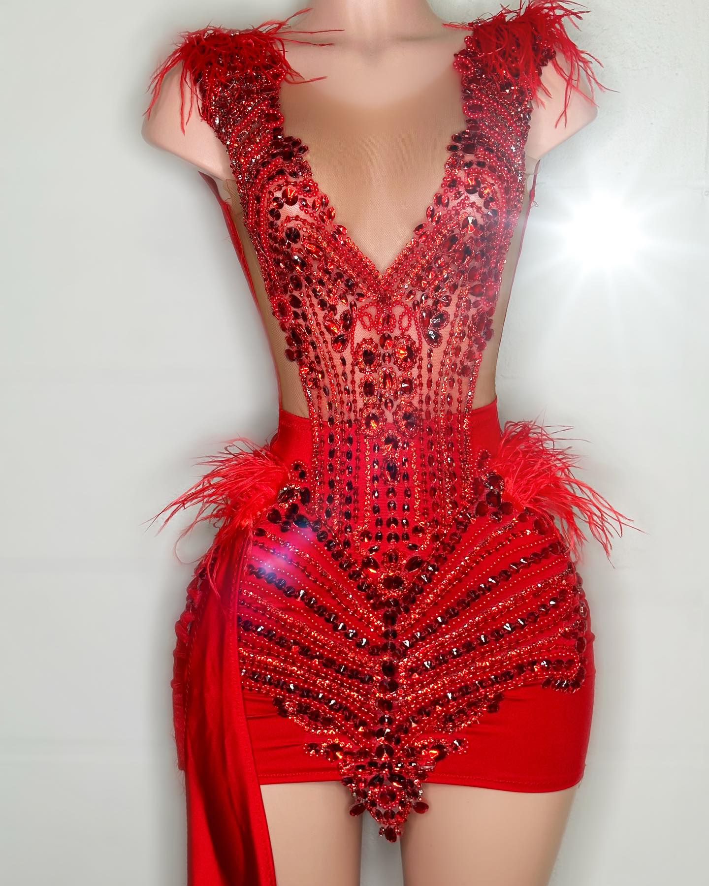 KEERING BRIDAL PANEL CRYSTAL TEARDROP APPLIQUE RED/PINK DRESS
