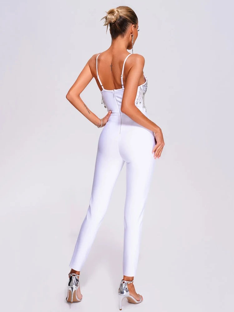 MUJER SLEEVELESS CRYSTAL BODYCON JUMPSUIT