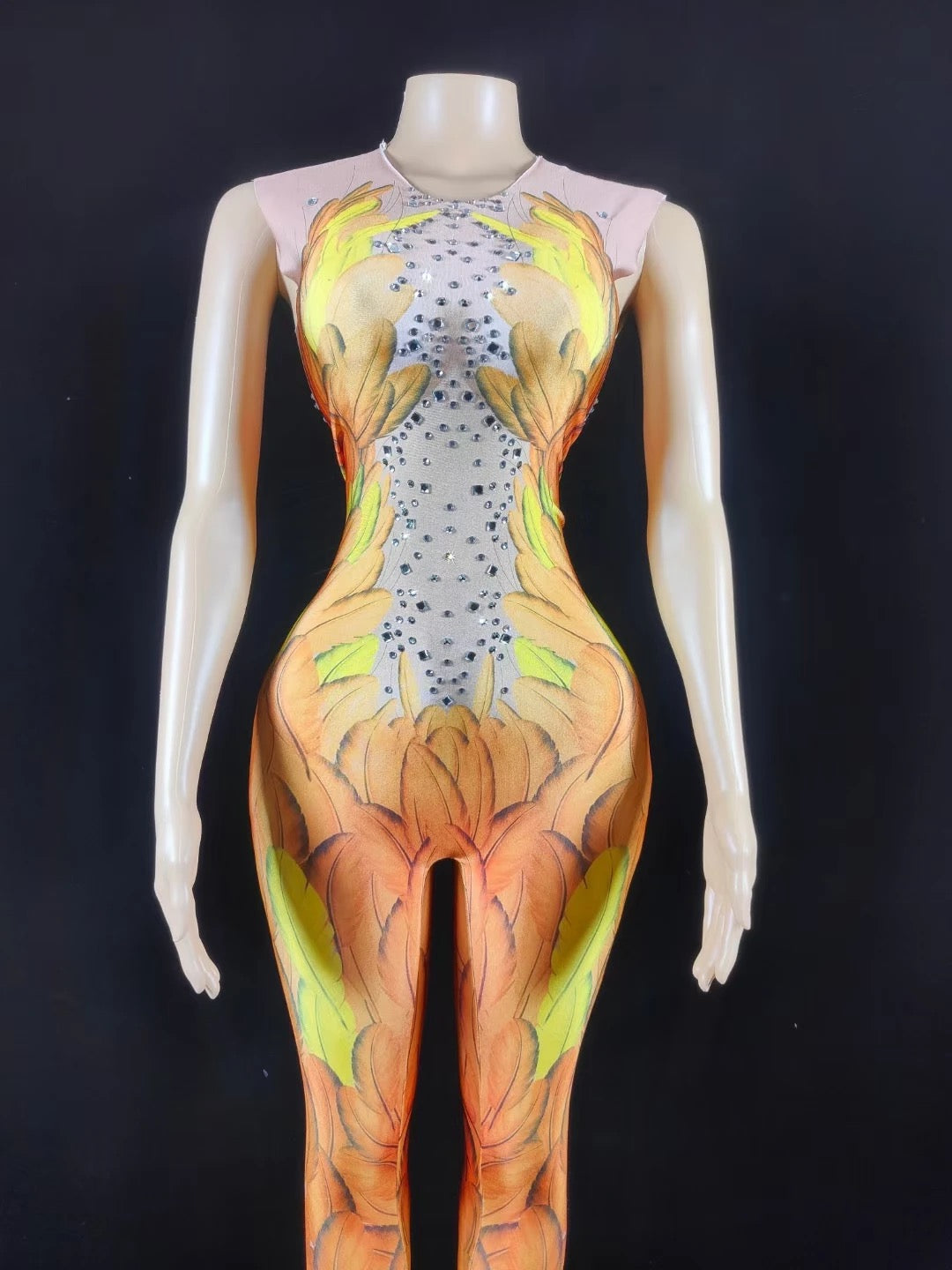 FASHION SLEEVELESS BODY-CON ROMPER WITH RHINESTONE