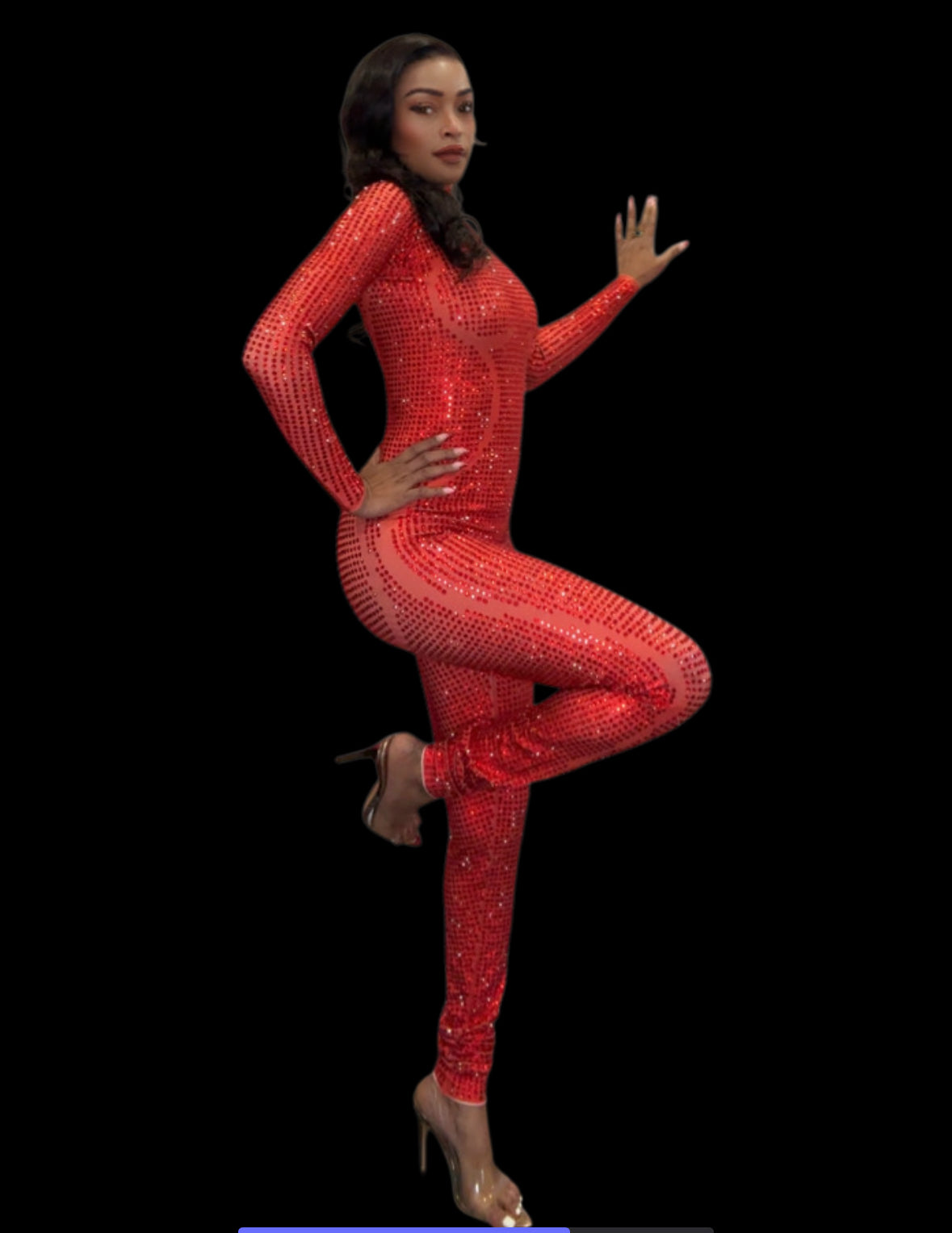 NOVANCE RED CRYSTAL JUMPSUIT
