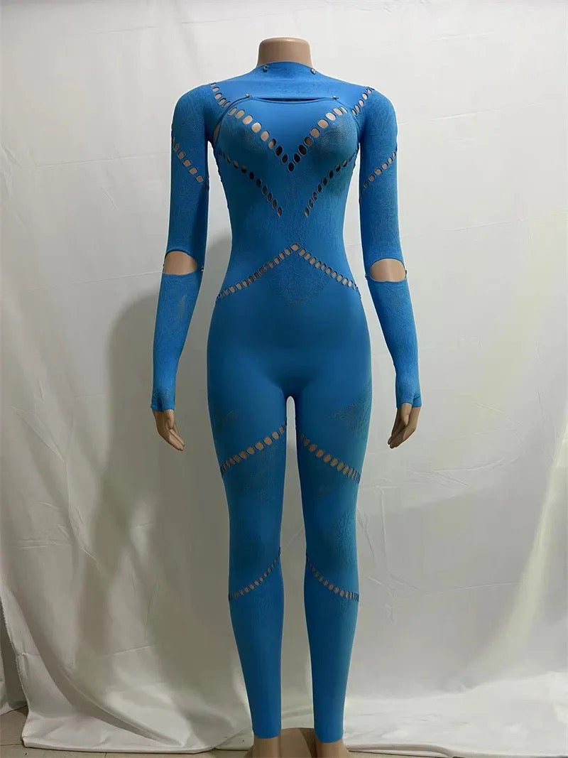 SEXY MESH STOCKING SEE-THROUGH FULL SLEEVE BACKLESS JUMPSUIT