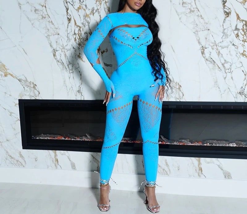 SEXY MESH STOCKING SEE-THROUGH FULL SLEEVE BACKLESS JUMPSUIT