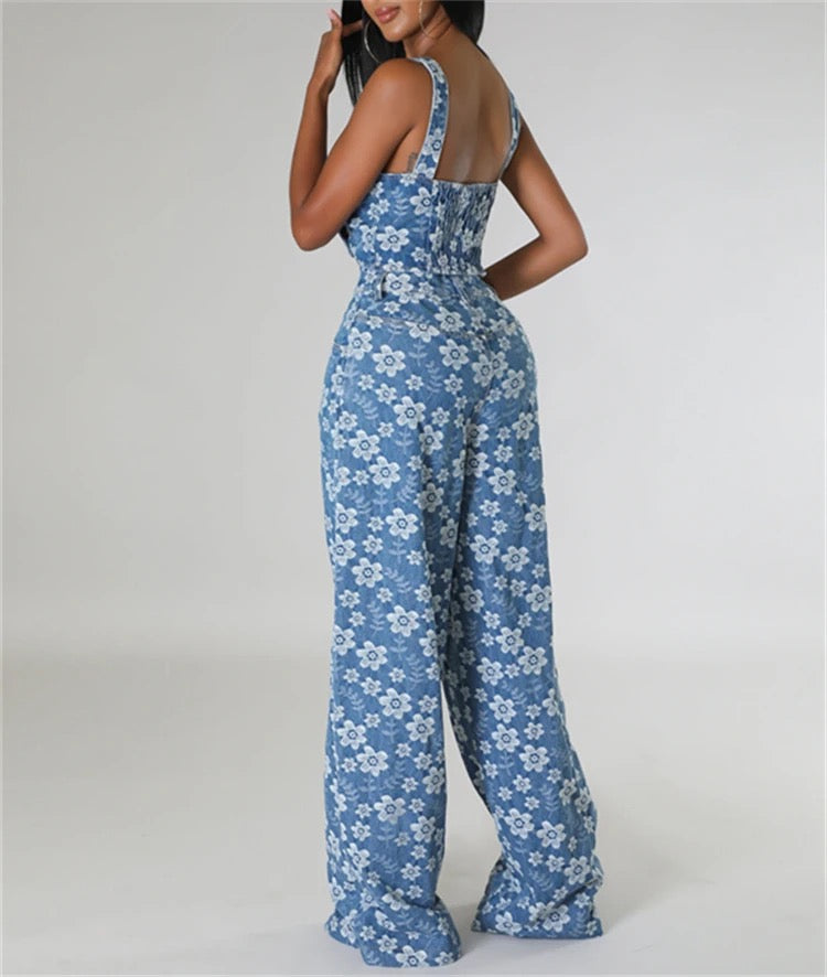 JACQUARD WRAP TOP WIDE LEG PANTS TWO PIECE SET