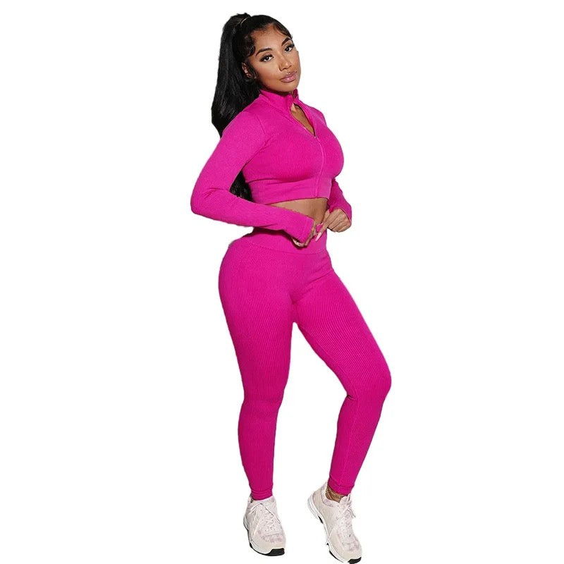 SOLID COLOR CASUAL TWO PIECE SET PLAIN SWEAT SUIT ZIPPER TRACKSUIT