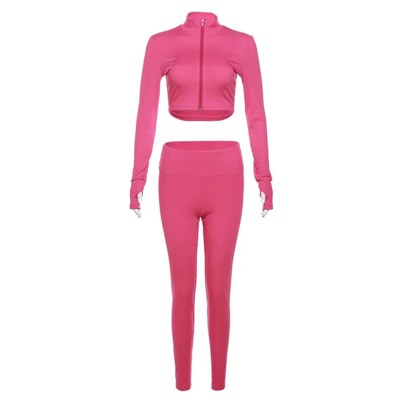 SOLID COLOR CASUAL TWO PIECE SET PLAIN SWEAT SUIT ZIPPER TRACKSUIT