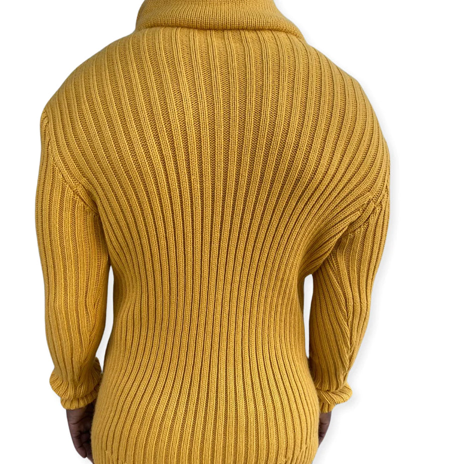 JORDAN YELLOW MENS QUARTER ZIP WOOL SWEATER WITH WOOD BUTTONS