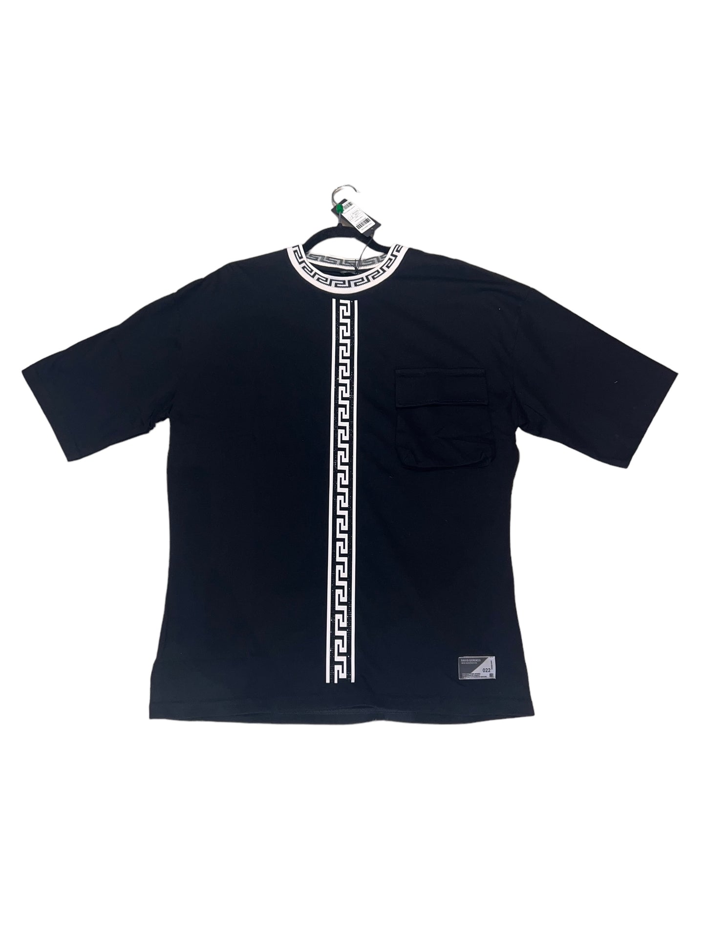 MEN'S PRINTED MONOGRAM CASUAL INK PRINTED SHIRT BLACK TOP WITH RHINESTONES