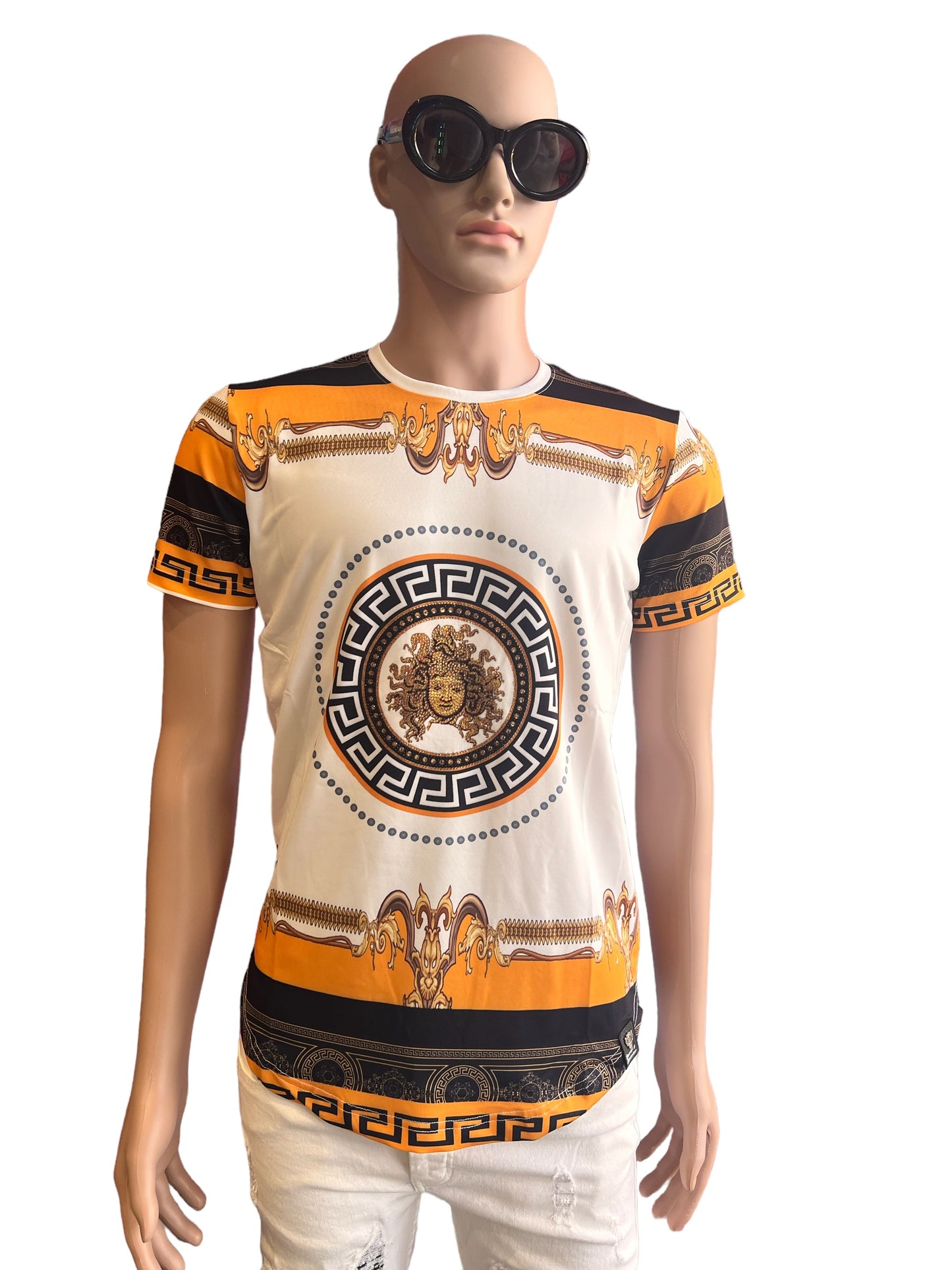 FASHION CASUAL SHORT SLEEVE O-NECK T-SHIRT LUXURY HIGH END PATTERN TEE SHIRT