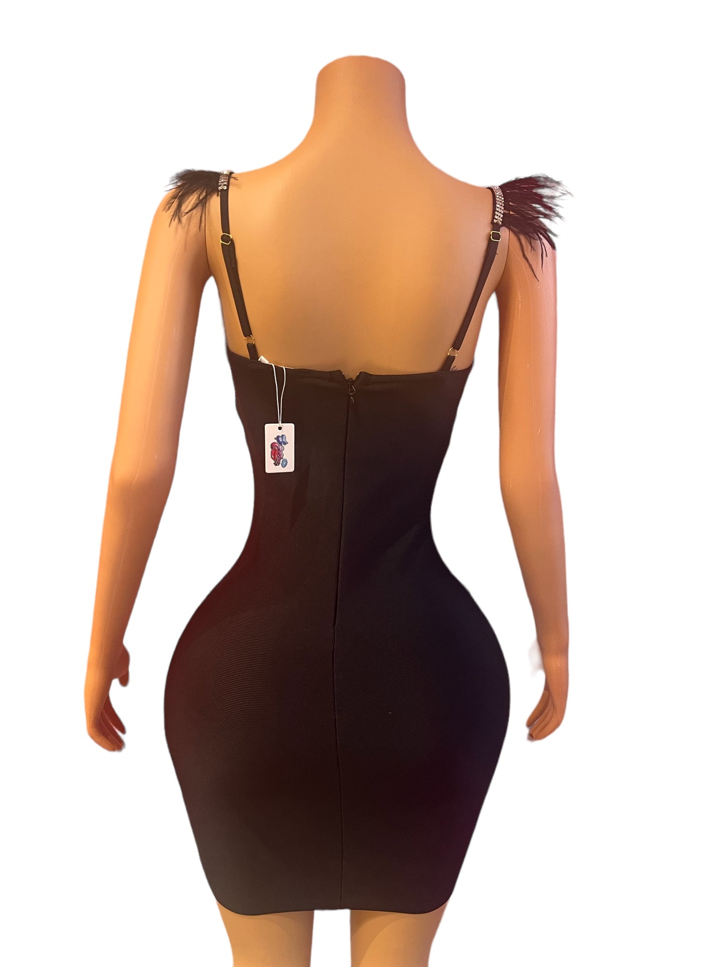 KIMSHEIN HIGH QUALITY BANDAGE FASHION DRESS WITH DIAMOND FEATHERS