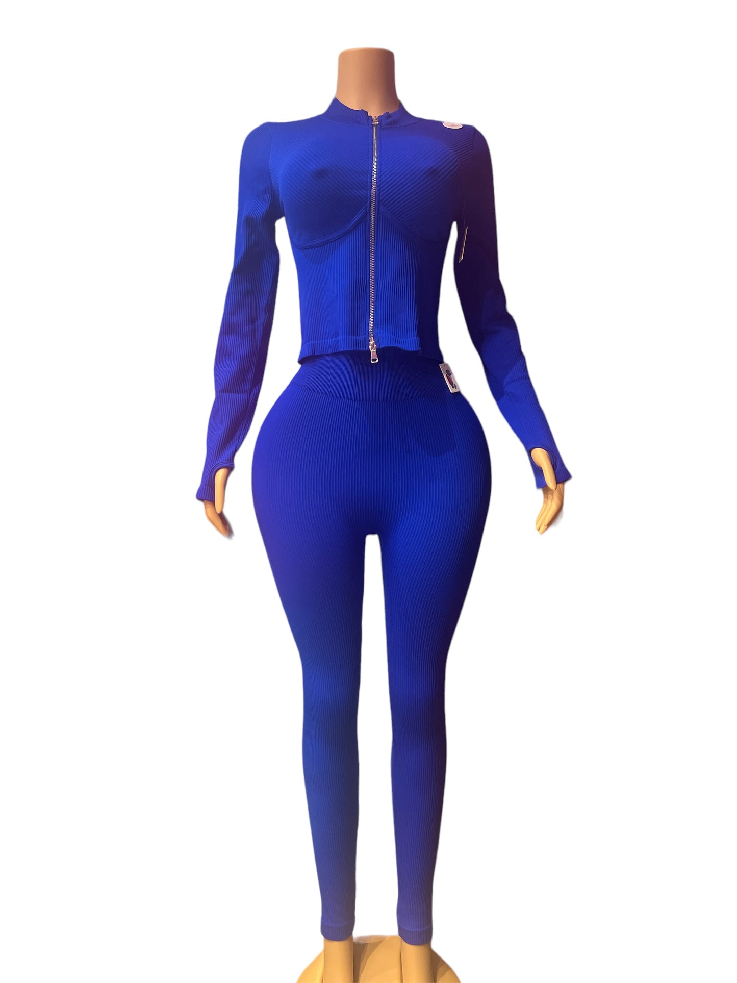 LONG SLEEVE SPORTS YOGA WEAR ZIPPER TWO PIECE SET BAR SEAM CUT