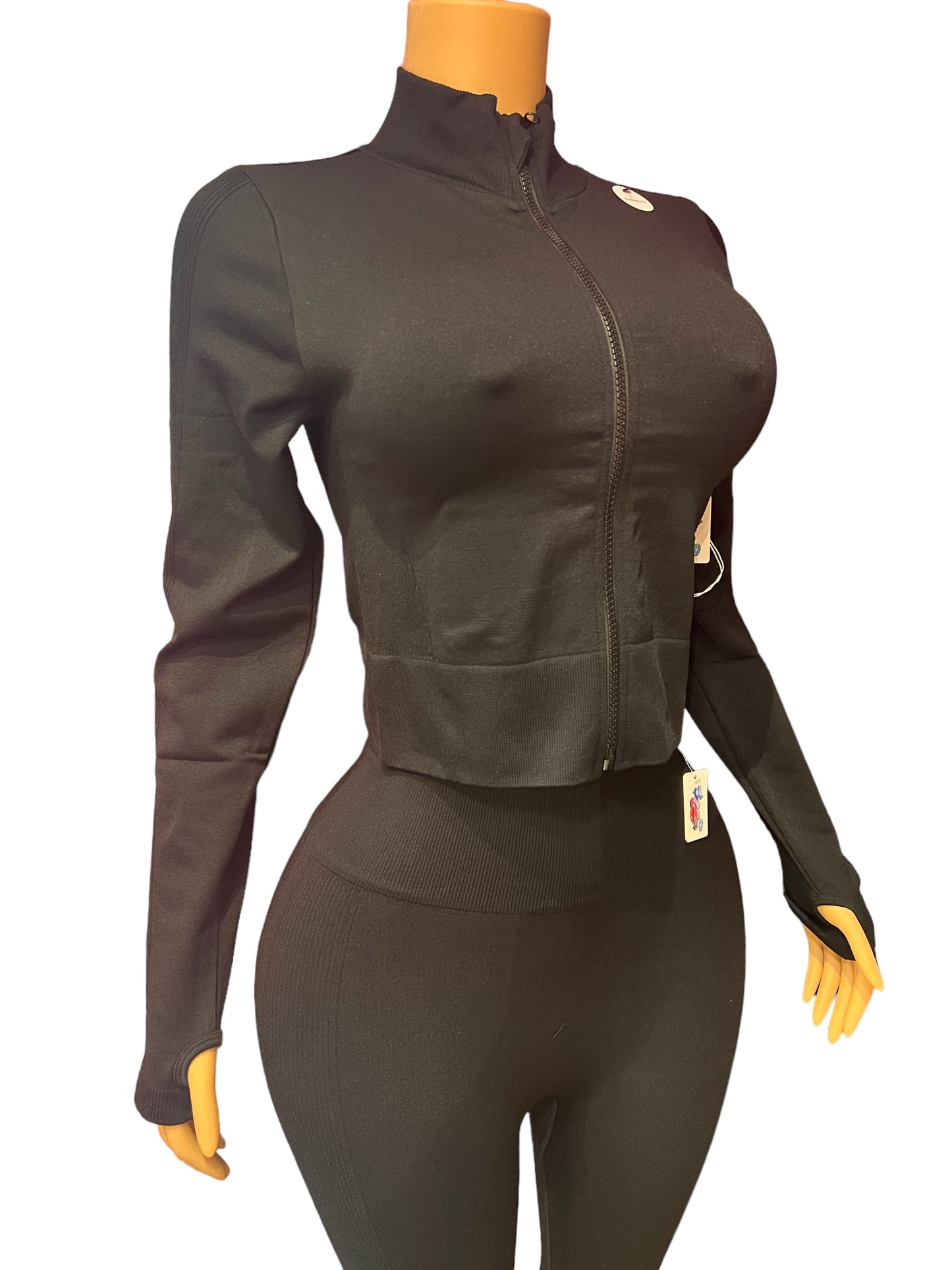 SEAMLESS JACKET CROP TOP SET ZIPPER FITNESS WEAR