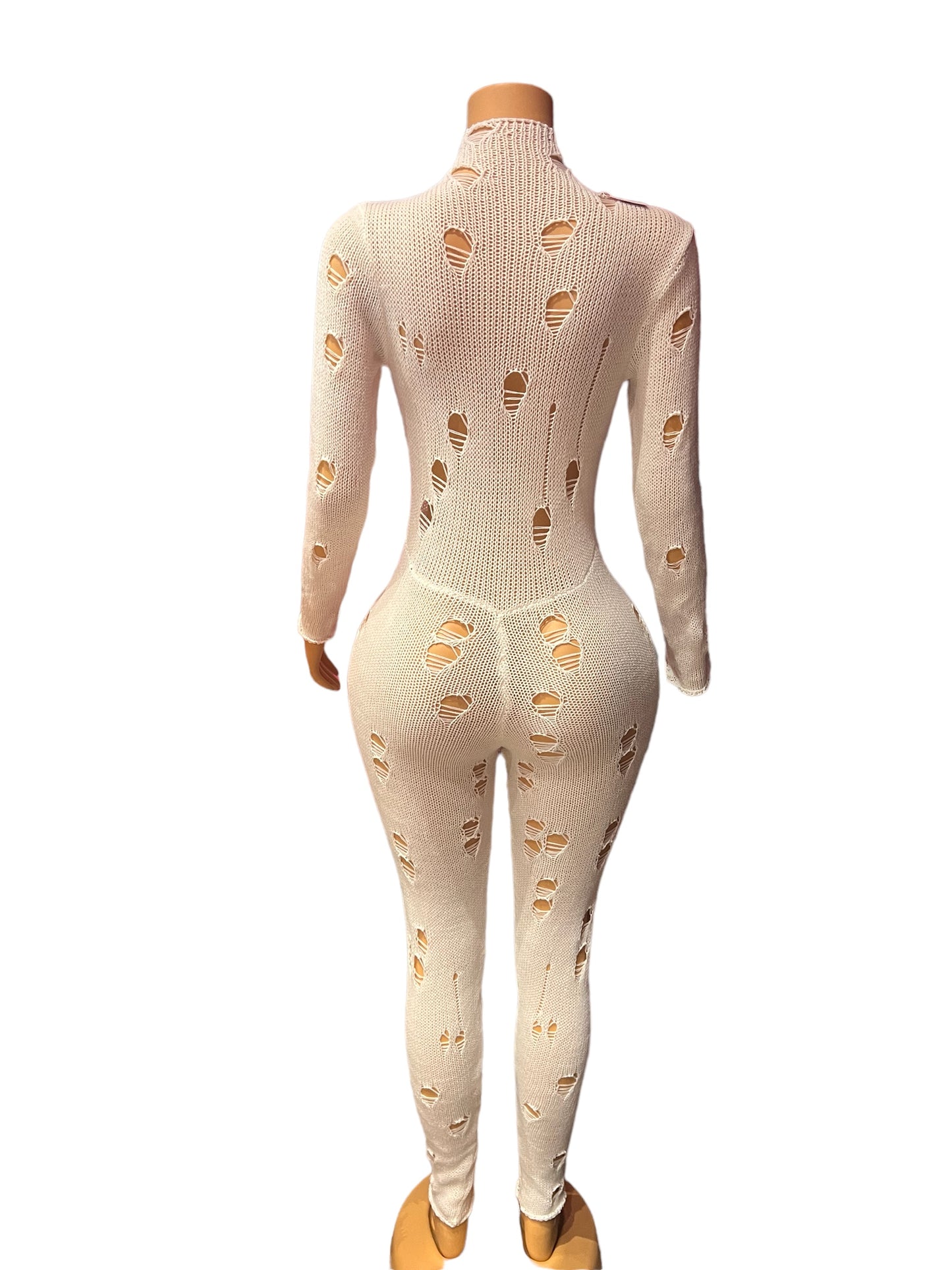 WOOLEN FASHION PERFORATED LONG SLEEVE BACK STRAPJUMPSUIT