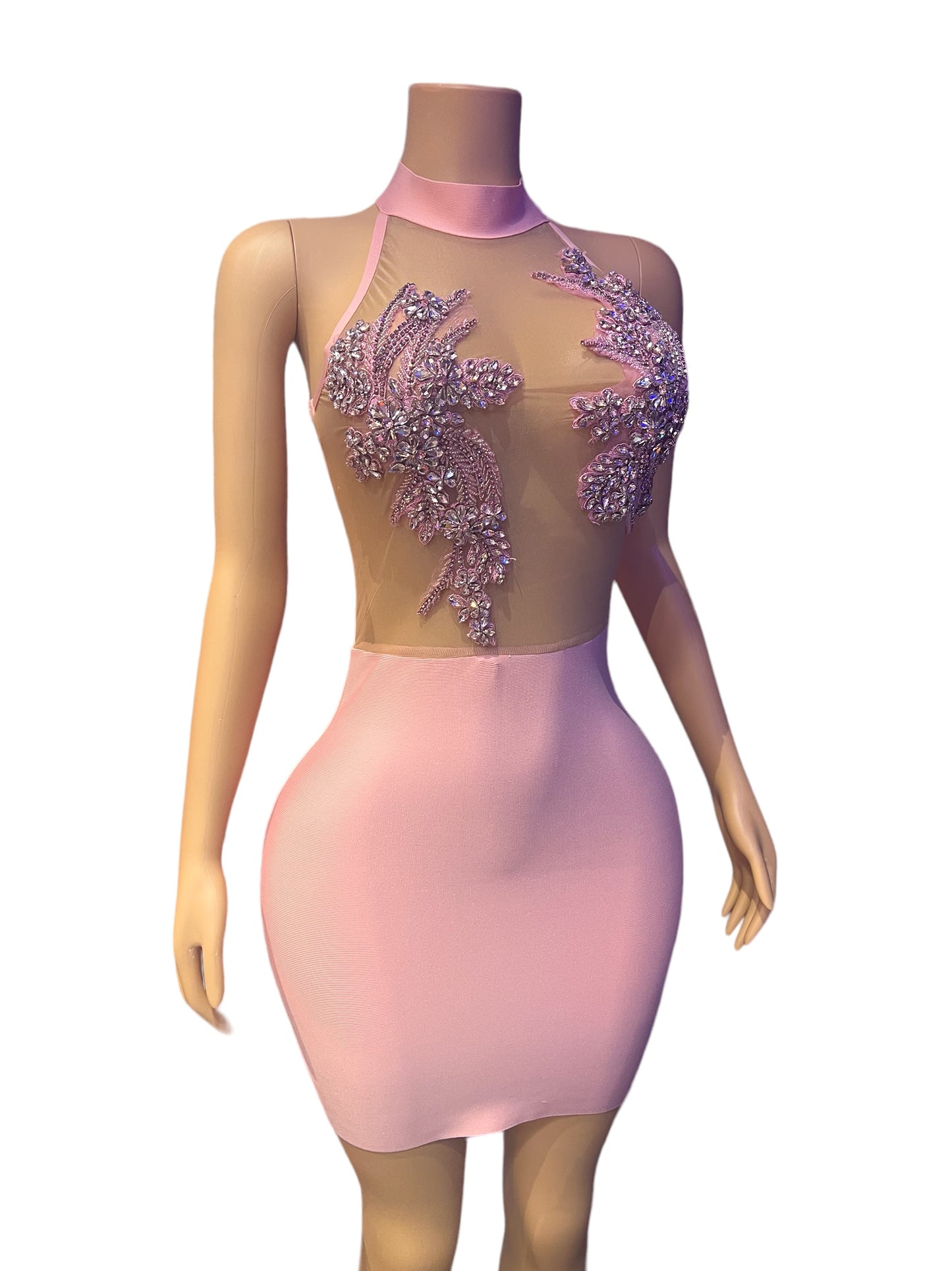KEERING MIXED COLOURS CRYSTAL BODICE HOT PINK DRESS
