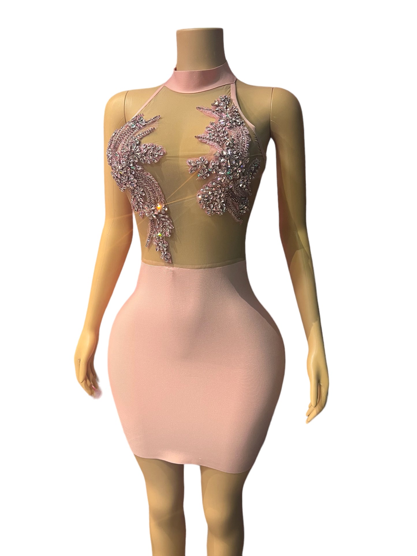 KEERING MIXED COLOURS CRYSTAL BODICE HOT PINK DRESS