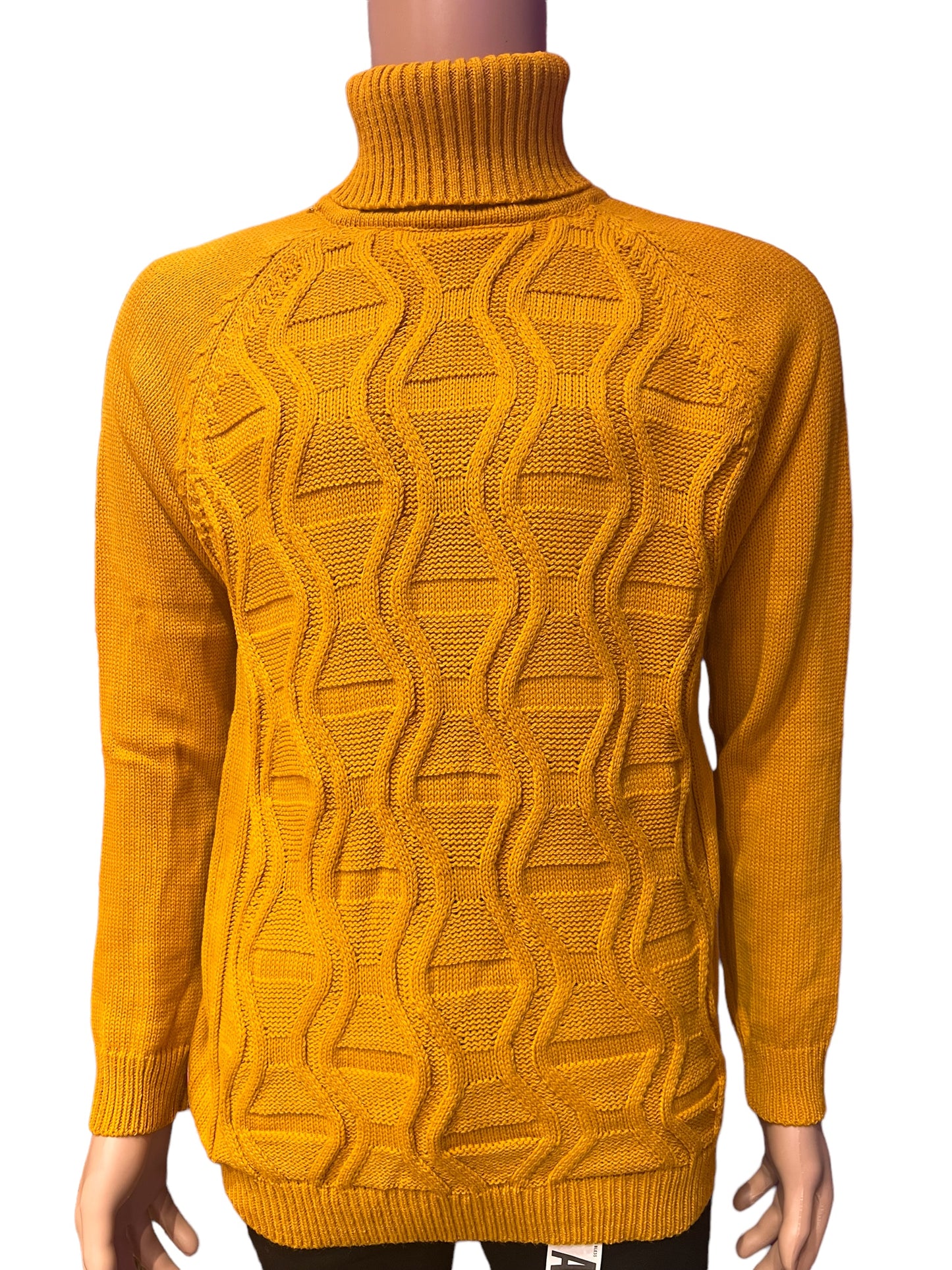 MUSTARD STYLISH CARDIGAN TURTLENECK SWEATER