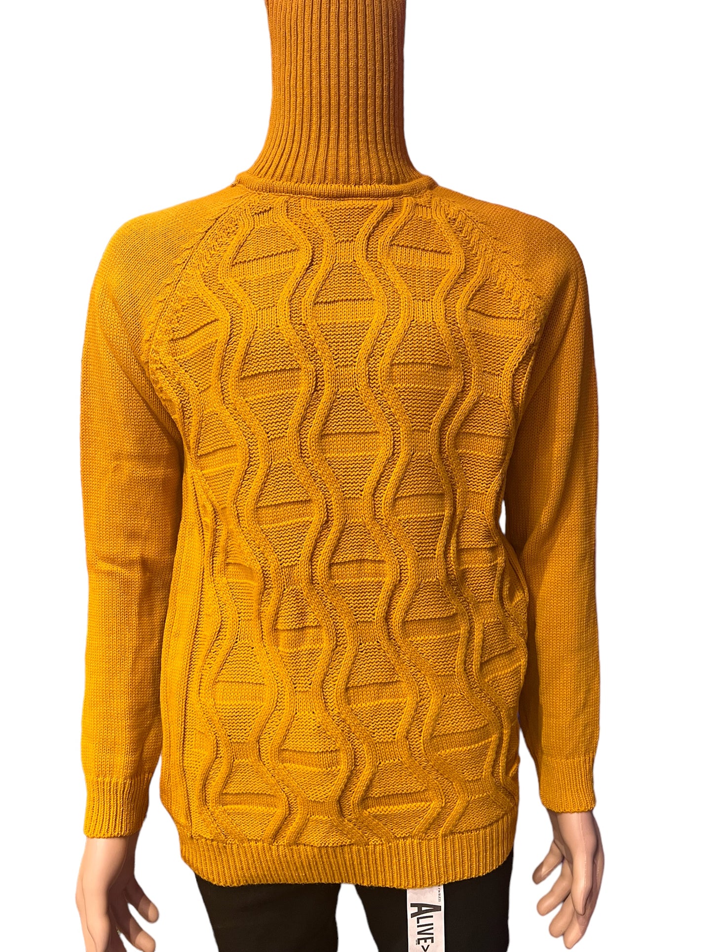 MUSTARD STYLISH CARDIGAN TURTLENECK SWEATER