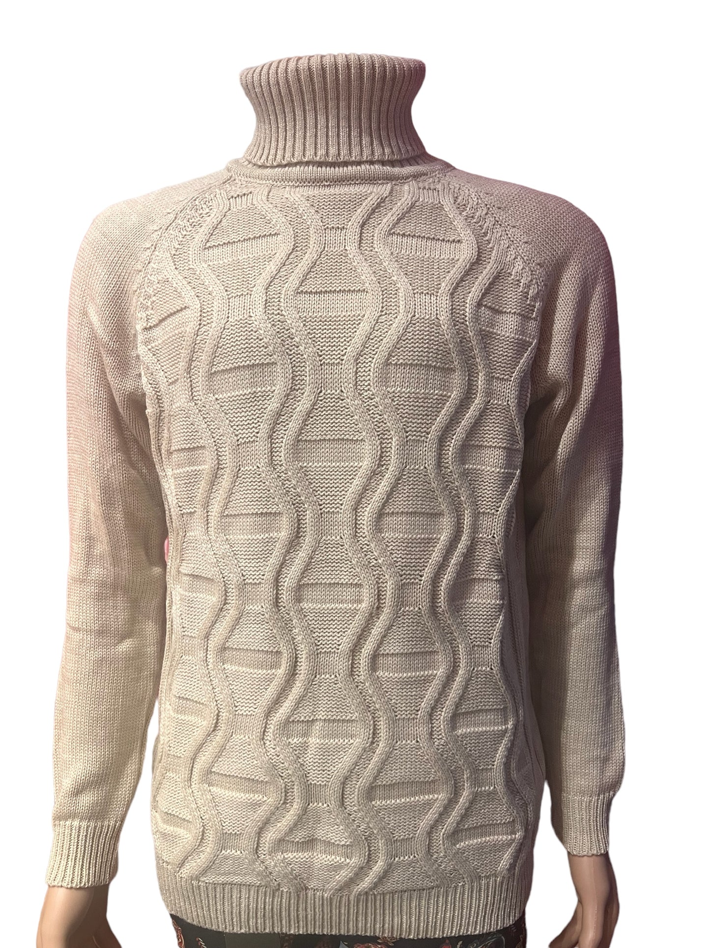 BEIGE STYLISH FIT WARM TURTLENECK CARDIGAN SWEATER
