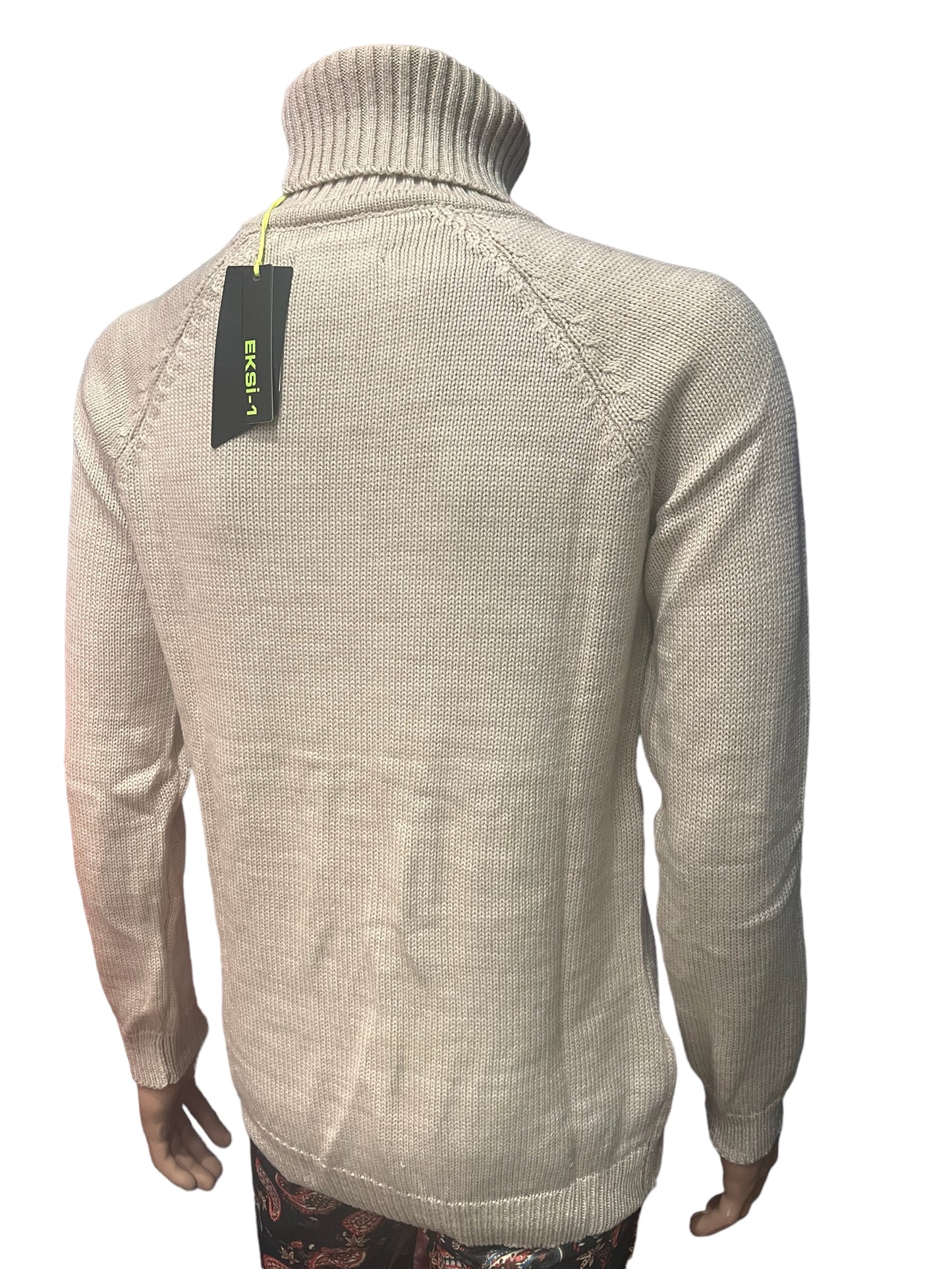 BEIGE STYLISH FIT WARM TURTLENECK CARDIGAN SWEATER