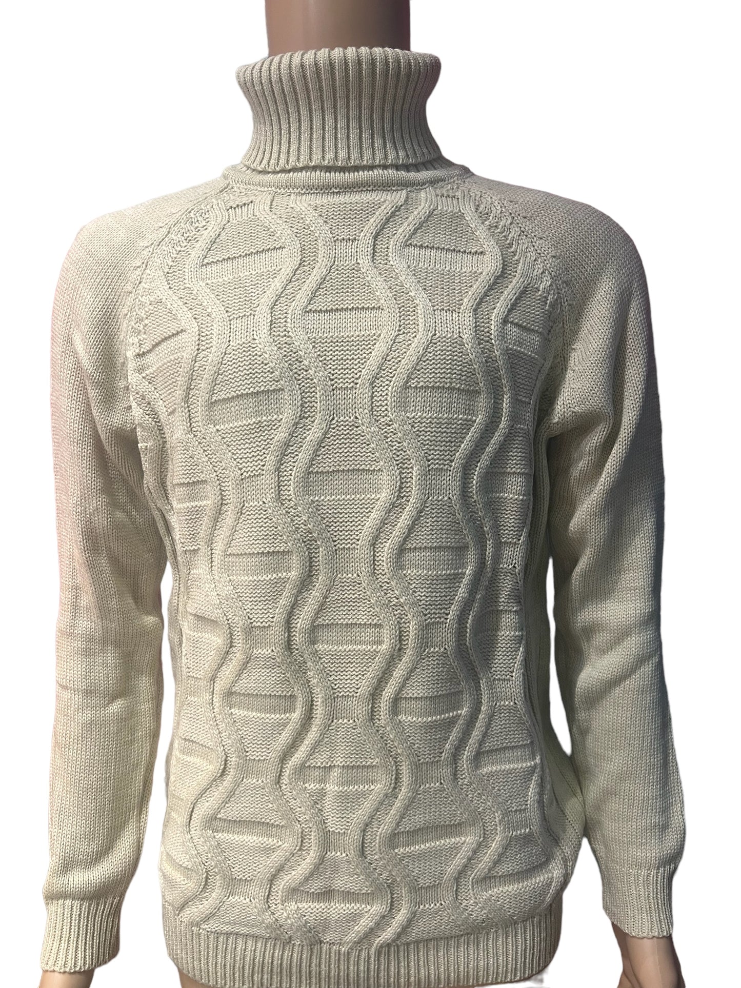 BEIGE STYLISH FIT WARM TURTLENECK CARDIGAN SWEATER