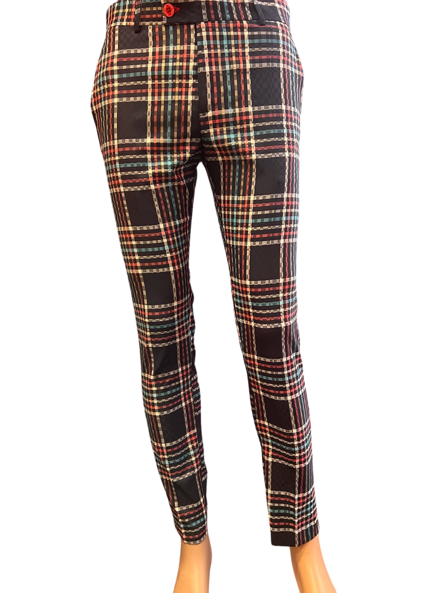 MENS CASUAL CHINOS SLIM FIT PLAID PRINT PANTS
