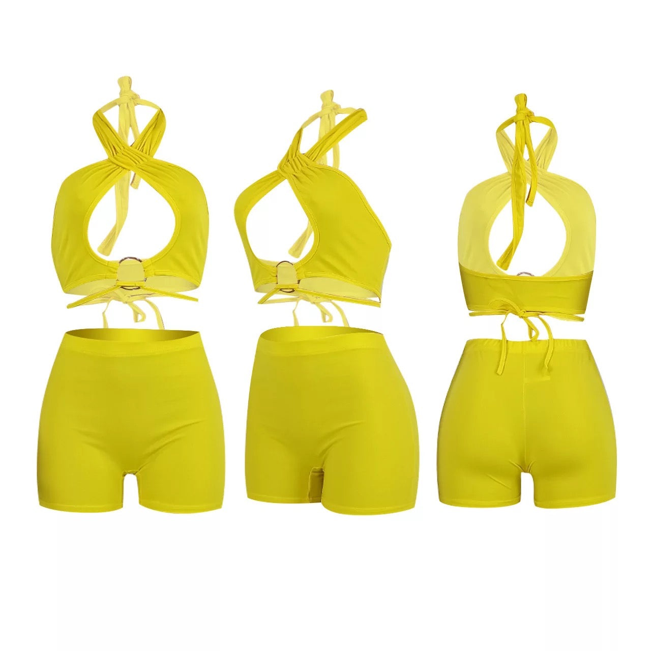 SEXY HALTER TWO-PIECE SOLID COLOR SET