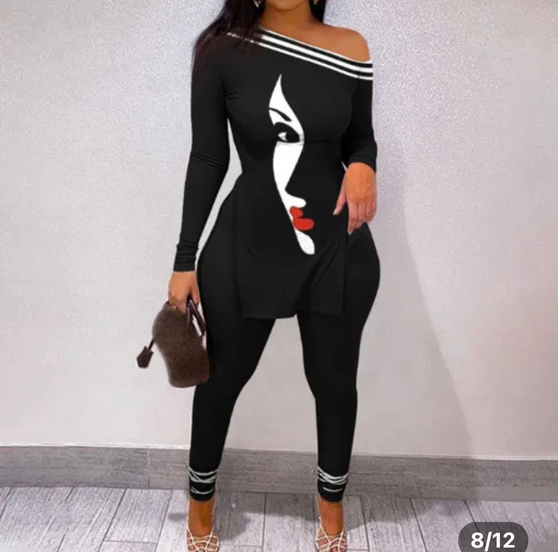 TWO PIECE MATCHING PRINT PANTS FASHIONABLE SET