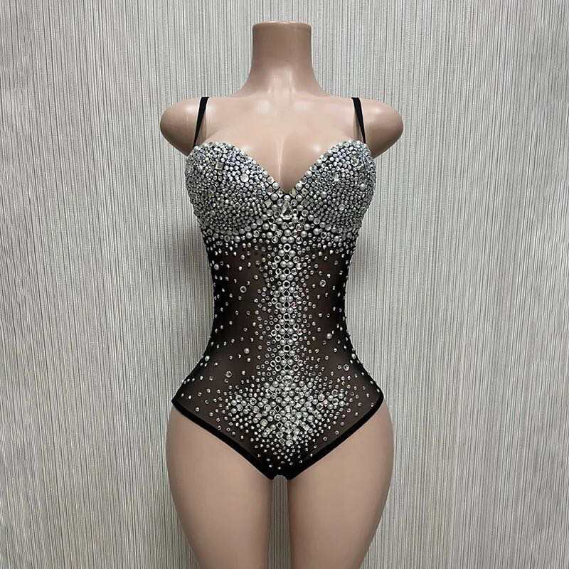 SMOOCHES GLAMMA GIRL SEE-THOUGH RHINESTONE BODY SUITE