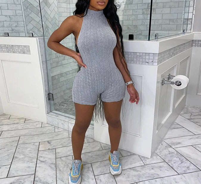 CASUAL LONG SLEEVE JACKET COAT BACKLESS SHORT JUMPSUIT ROMPER TWO-PIECE SET