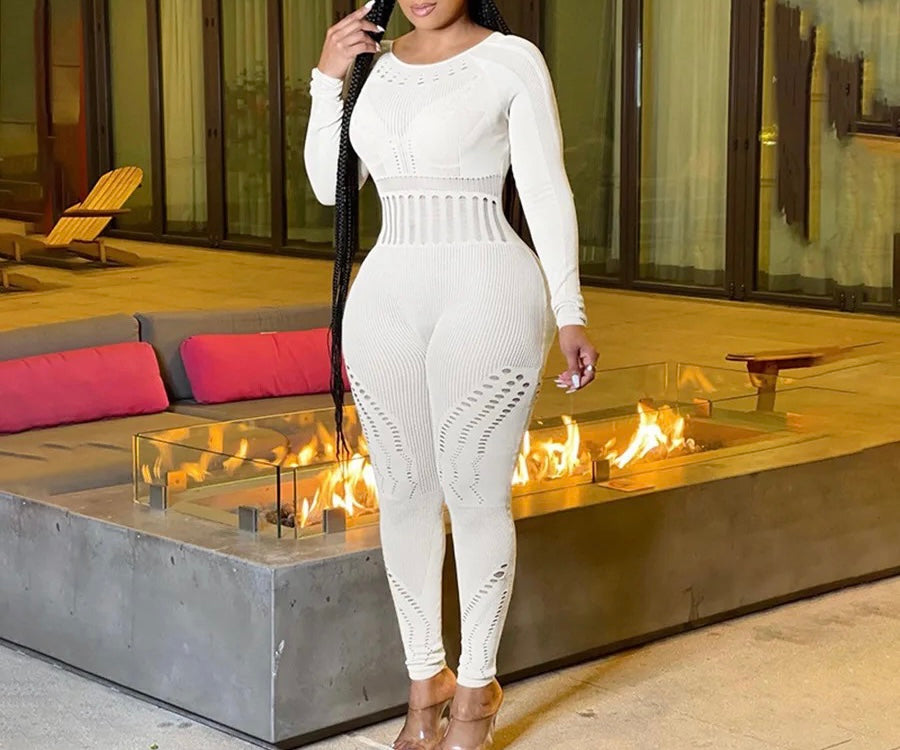 FASHION SEXY NEW SEE THROUGH ONE PIECE BODY-CON LONG SLEEVE JUMPSUIT