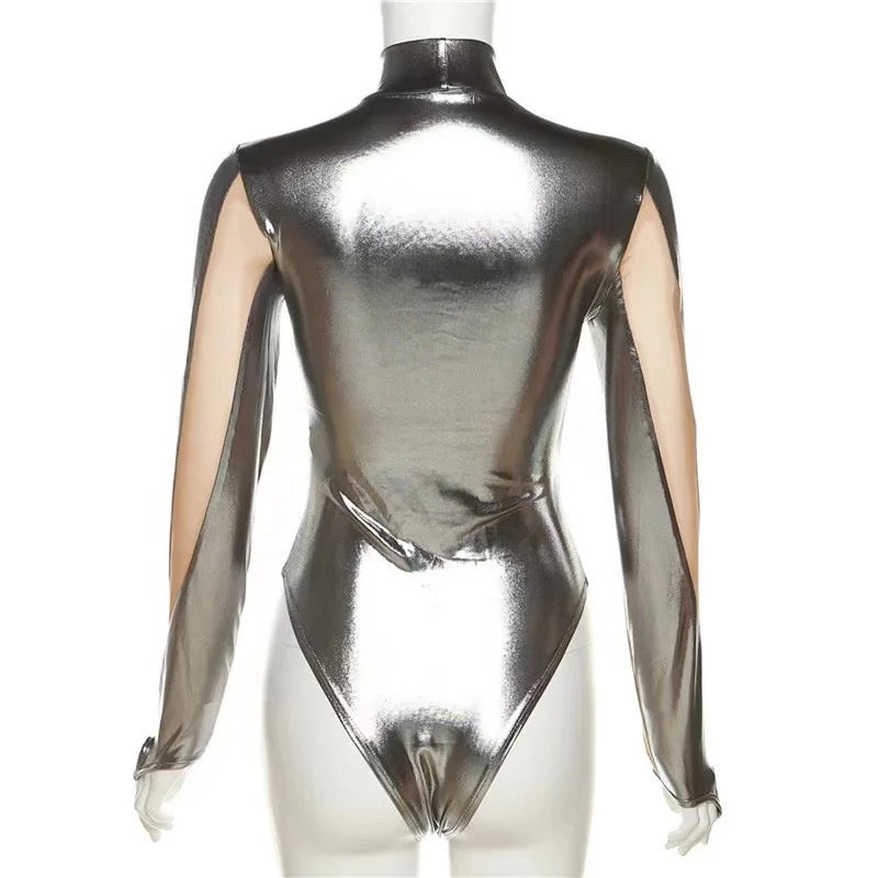 NEW FASHION MESH LONG SLEEVE BODYSUIT WITH HIGH WAIST PANTS MULLER SET