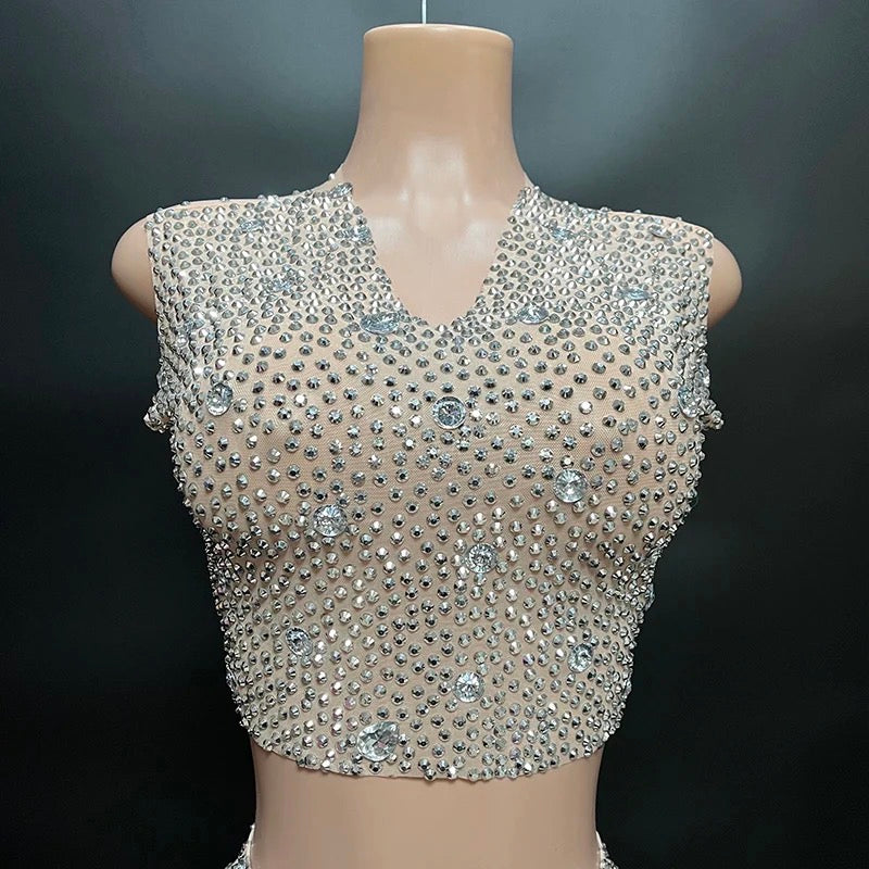 SLEEVELESS DAZZLING RHINESTONE BLING-BLING DIAMOND SET
