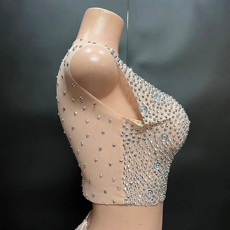 SLEEVELESS DAZZLING RHINESTONE BLING-BLING DIAMOND SET