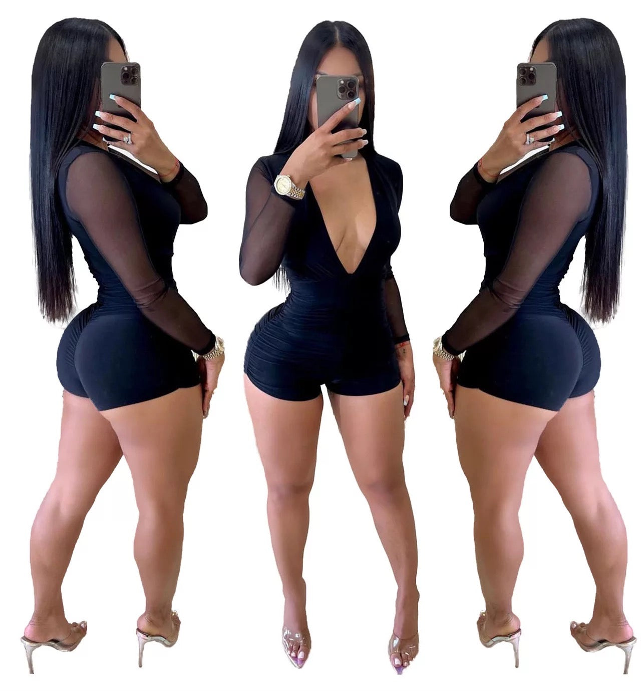 SEXY TRIBUTE CLOTH SPLICING MESH JUMPSUIT