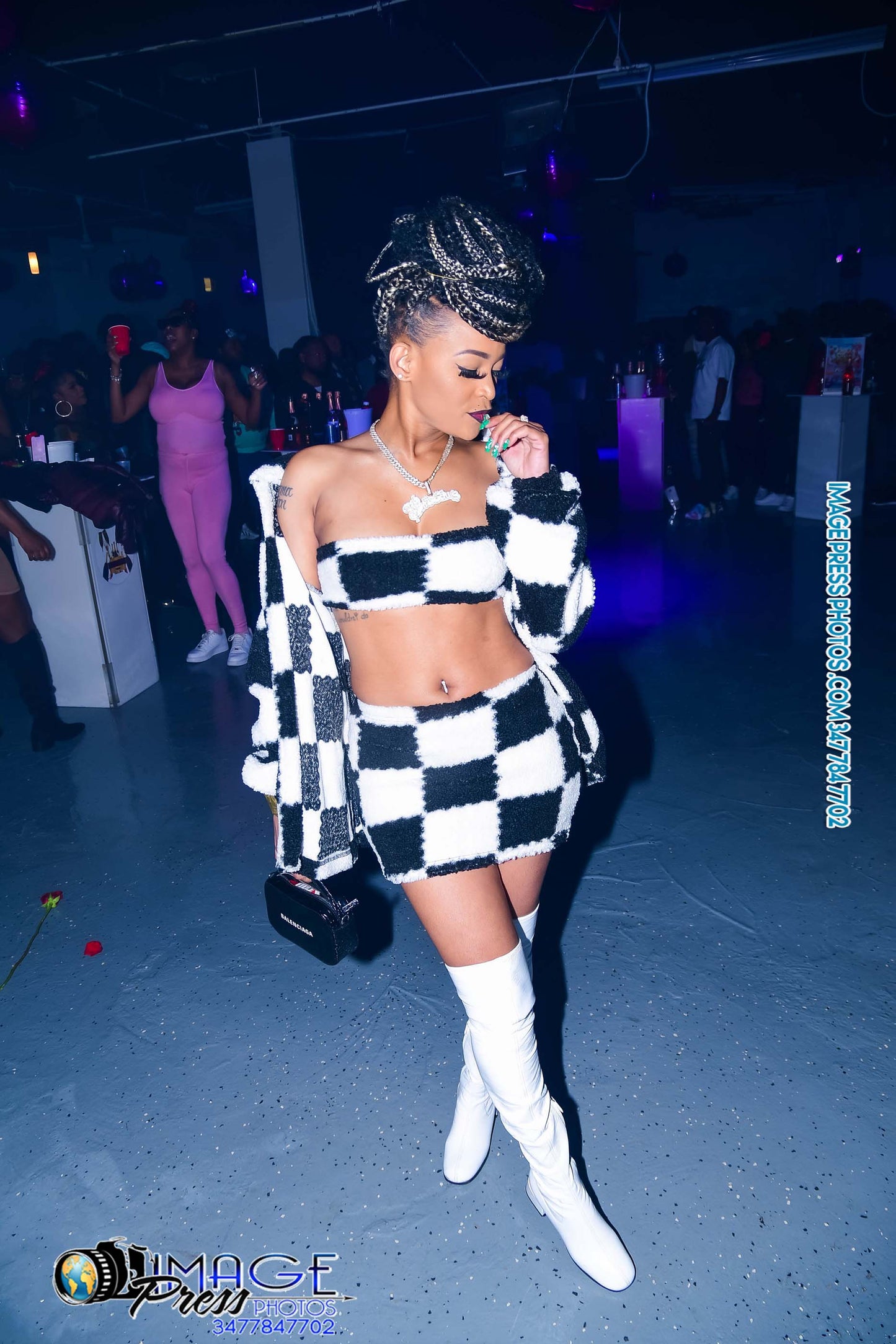 BLACK AND WHITE CHECKER COAT SKIRT SET