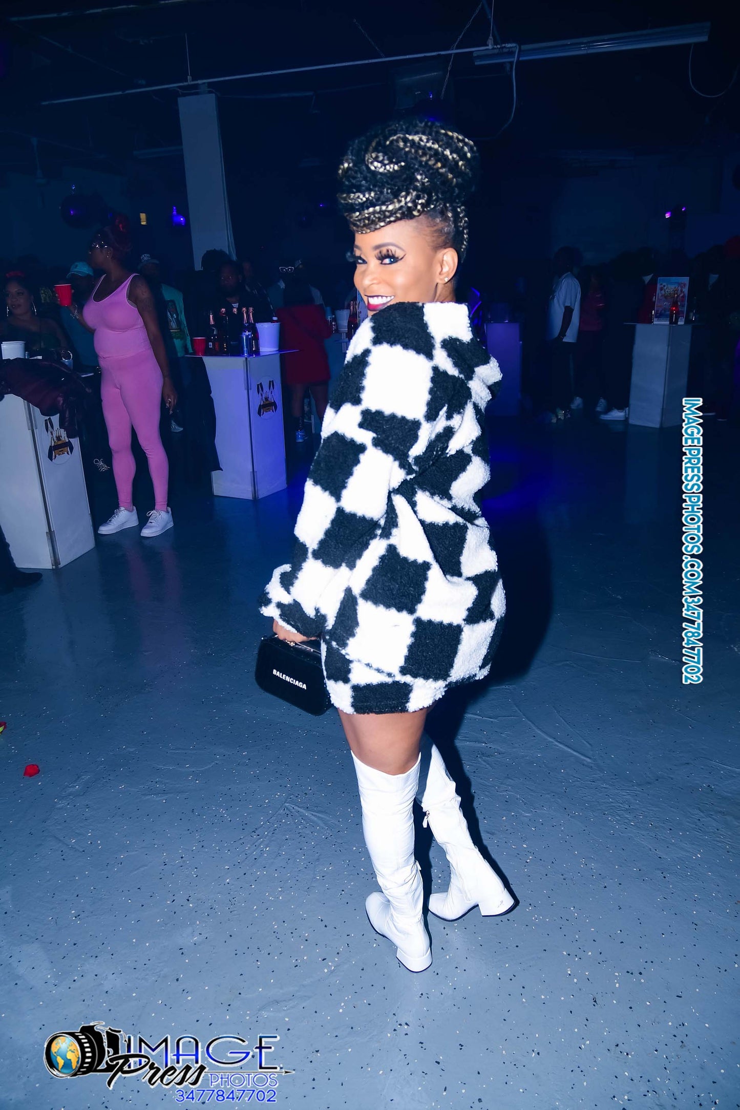 BLACK AND WHITE CHECKER COAT SKIRT SET