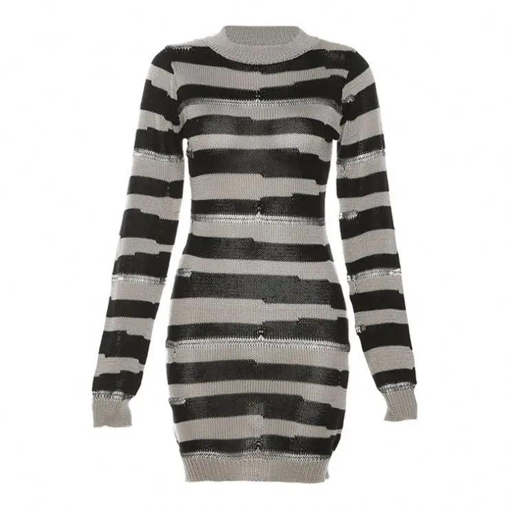 KNITTED LONG SLEEVE SWEATER DRESS