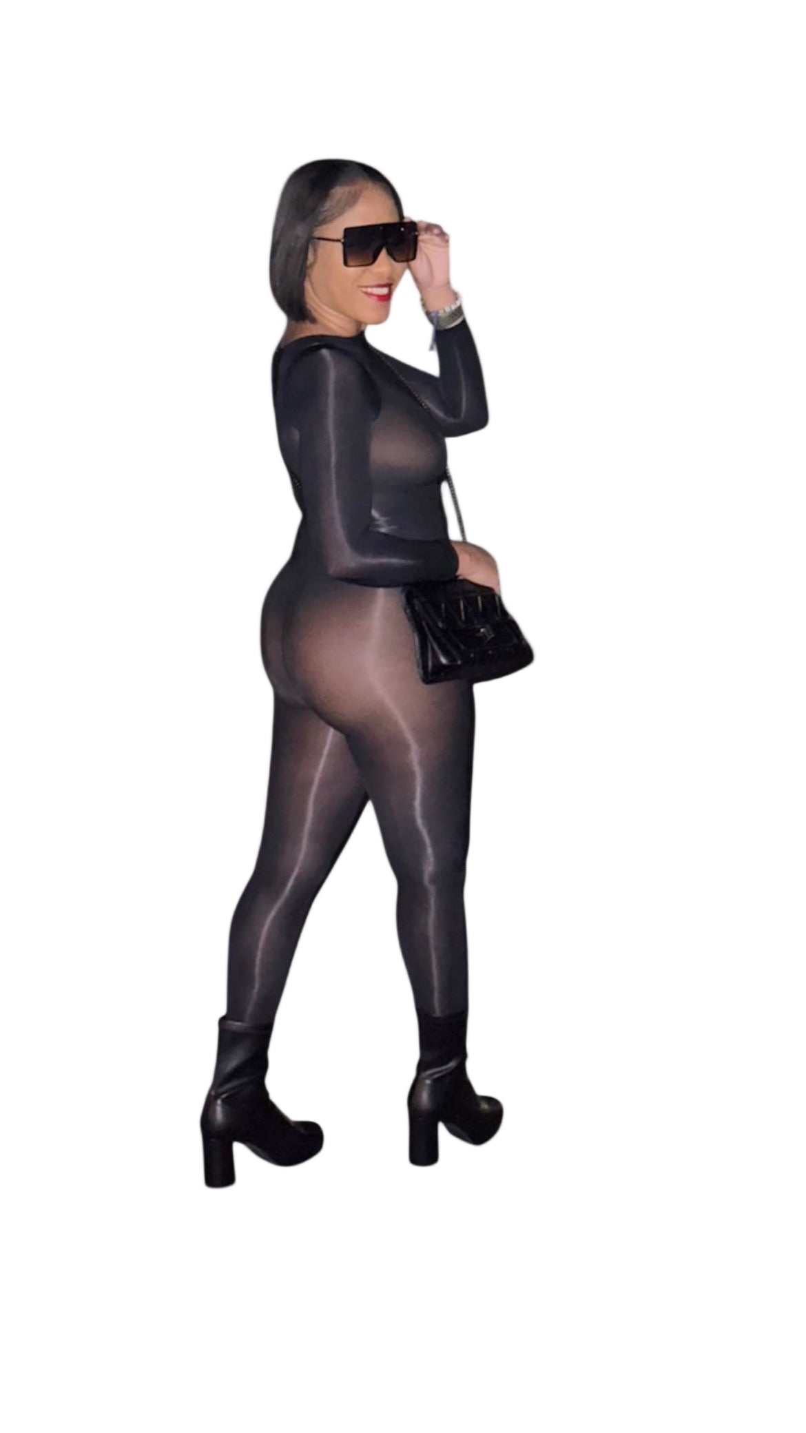 SMOOCHES "BODY ILLUSION MESH" JUMPSUIT (BLACK/NUDE)