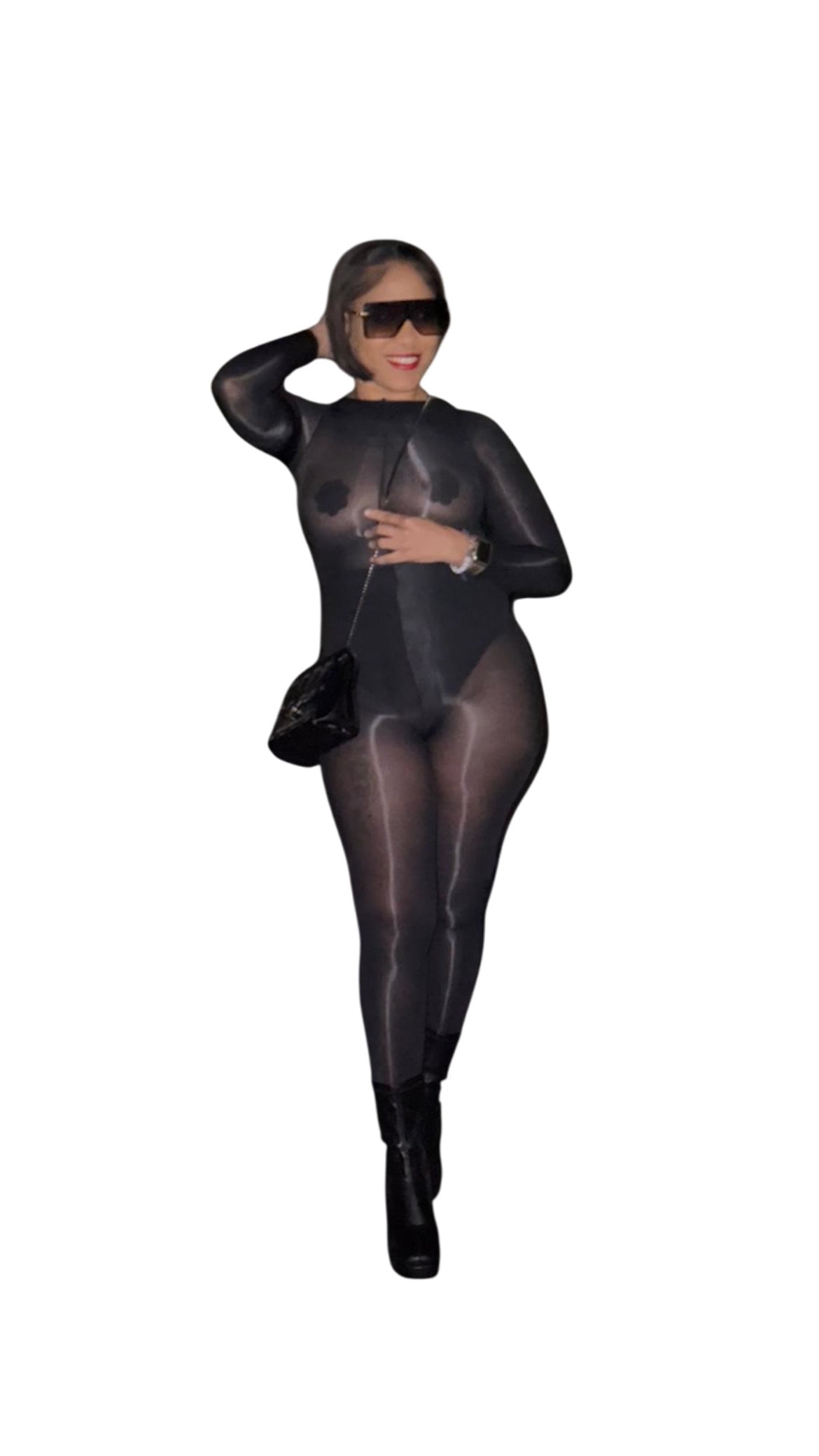 SMOOCHES "BODY ILLUSION MESH" JUMPSUIT (BLACK/NUDE)