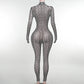 STRETCHING FASHION STRIPE PRINT ZIPPER JUMPSUIT