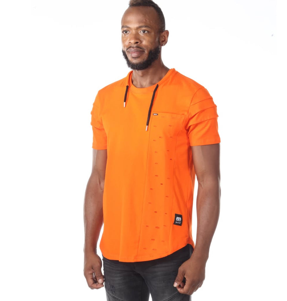 MEN'S ORANGE SHORT SLEEVE DESTRESS T-SHIRT WITH DRAW STRING