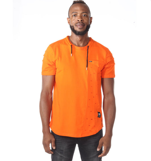 MEN'S ORANGE SHORT SLEEVE DESTRESS T-SHIRT WITH DRAW STRING