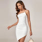 HIGH QUALITY WHITE OFF SHOULDER BEADED SINGLE STRAP BODYCON DRESS