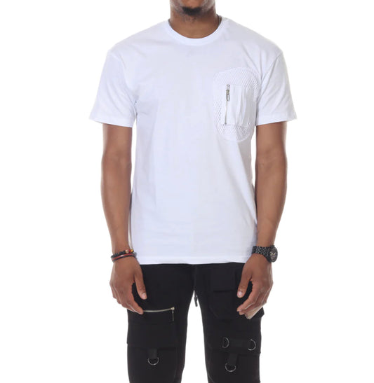 "KENT" WHITE TEE WITH FASHION ZIP & LACE DETAIL