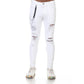 WHITE FASHION DISTRESS JEANS WITH CHAIN