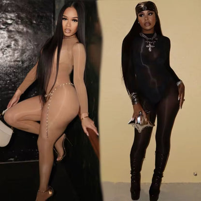 SMOOCHES "BODY ILLUSION MESH" JUMPSUIT (BLACK/NUDE)