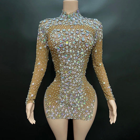 NOCANCE COLORFUL DIAMOND CRYSTAL SEXY DRESS