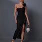 ONE SHOULDER SEXY BLACK COCKTAIL HIGH SLIT BODYCON