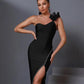 ONE SHOULDER SEXY BLACK COCKTAIL HIGH SLIT BODYCON